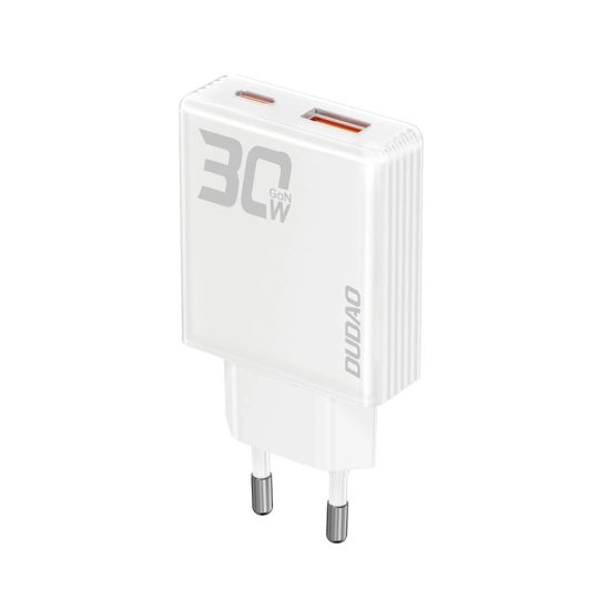 Dudao A30EU GaN Hálózati Töltő 30W - USB-A + USB-C - Fehér