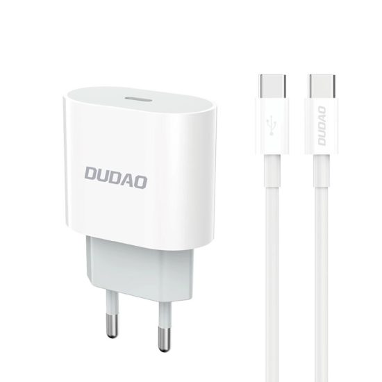 Dudao A14EU Hálózati Töltő 20W PD - USB-C + C-C Kábel - Fehér