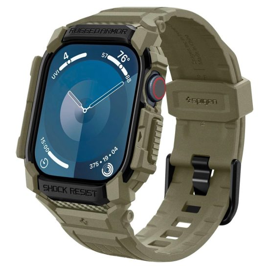 Apple Watch 10 (46mm) Tok és Szíj - Spigen Rugged Armor Pro - Khaki