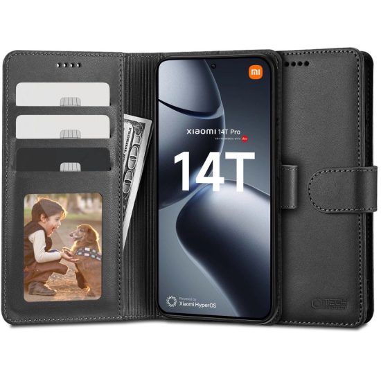 Xiaomi 14T Pro Tok - Tech-Protect Wallet - Fekete