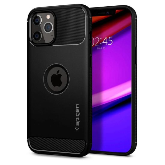 iPhone 12 / 12 Pro Tok - Spigen Rugged Armor - Fekete