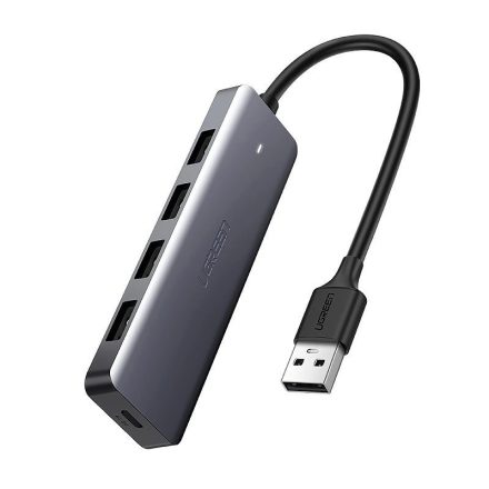 Ugreen CM219 USB HUB - 4x USB-A 3.0 + micro USB Tápcsatlakozó - Szürke