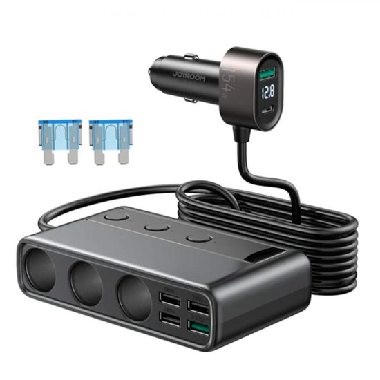 Joyroom JR-CL06 Autós Töltő 154W - 5x USB + USB-C + 3x Szivargyújtó